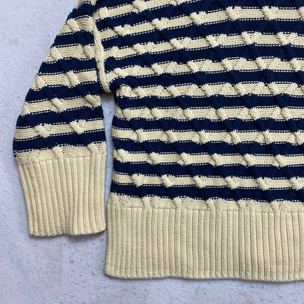 Madewell Sweater Womens Medium Navy Blue Cream Striped Cable Knit CottonCKP480 - Picture 4 of 9